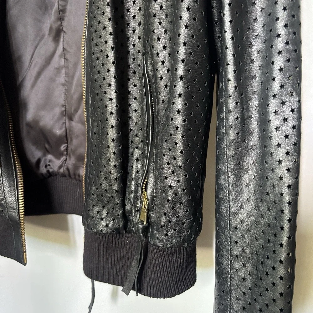 RED VALENTINO GARAVANI Perforated Leather Jacket Biker Blck Sz S-M US 46EU Women